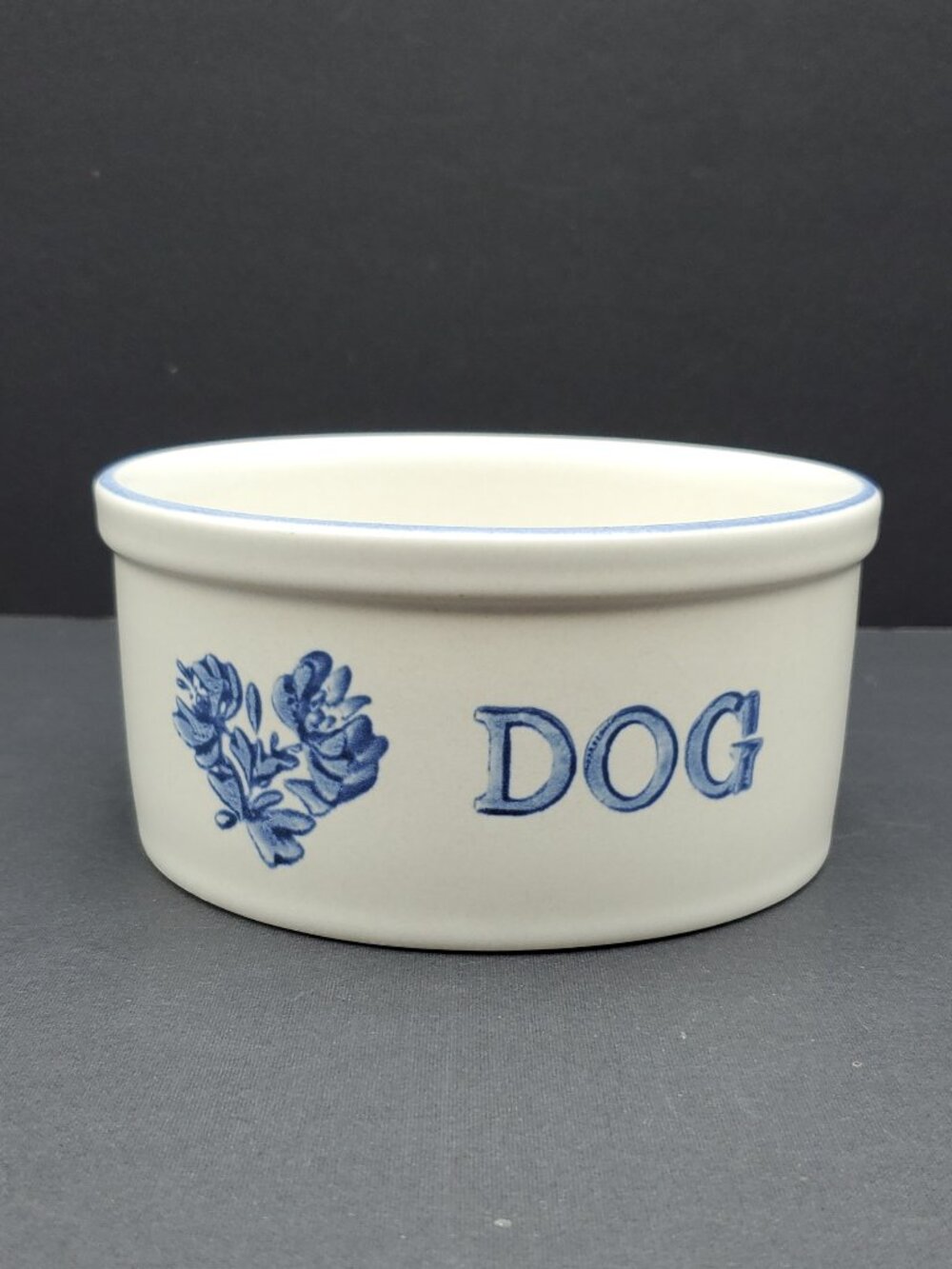 Pfaltzgraff Yorktowne Dog Bowl Food Water Bowl Gray & Blue Stoneware Pet Dish